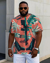 Men's Hawaiian Fashion Funny Gun and Leaves Printed Casual Short Sleeve T-shirts